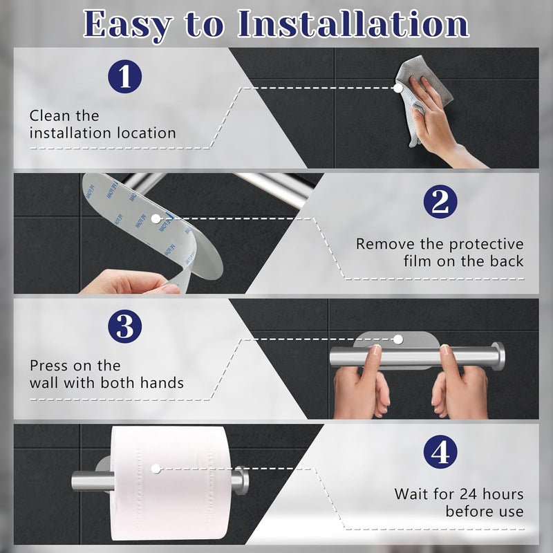 Jamestry Toilet Paper Holder, Stainless Steel & No Drilling Toilet Paper Holder Wall Mount, Waterproof Self Adhesive Toilet Paper Holders for Bathroom, Kitchen, Washroom（Sliver） - Image 4